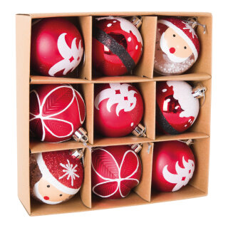 Christmas balls 9 pcs. - Material: out of plastic - Color: red/white - Size: Ø 6cm