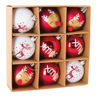 Christmas balls 9 pcs. - Material: out of plastic - Color: red/white - Size: Ø 6cm