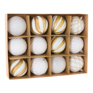 Christmas balls 12 pcs. - Material: out of plastic - Color: white/gold - Size: Ø 8cm