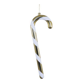 Zuckerstange aus Kunststoff, beglittert, mit Hänger     Groesse: 60cm    Farbe: gold/weiß