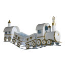Zug aus Metall, mit 3 Waggons auf Schiene     Groesse:...
