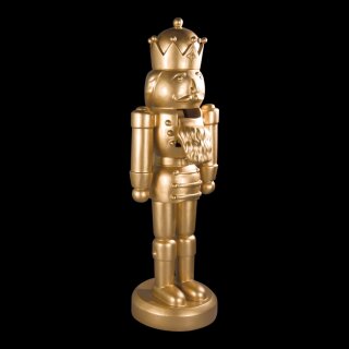 Nussknacker aus Fiberglas, Arme anliegend, fest montiert     Groesse: 185cm    Farbe: gold