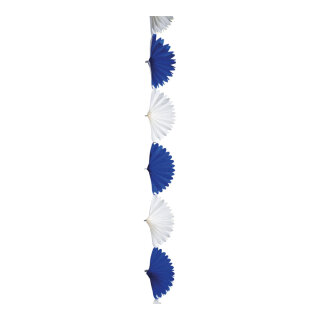 Fächergirlande 10-fach, aus Papier, schwer entflammbar nach B1     Groesse: 300cm, Maße Fächer: 27,5x15cm    Farbe: weiß/blau