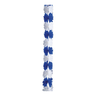 Kreuzgirlande aus Papier, schwer entflammbar nach B1, mit Hänger     Groesse: 400cm, Ø 16cm    Farbe: weiß/blau