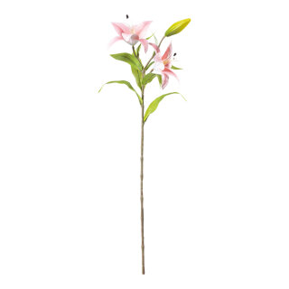 Lily 3-fold, out of plastic/artificial silk, flexible, 2 blossom, 1 bud     Size: 75cm, stem: 43cm    Color: pink