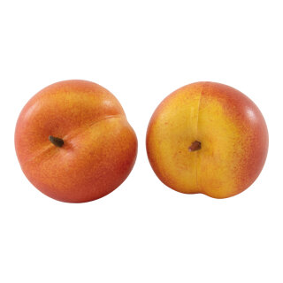 Pfirsiche 2 Stk., aus Kunststoff, im Beutel     Groesse: Ø7cm    Farbe: rot/orange
