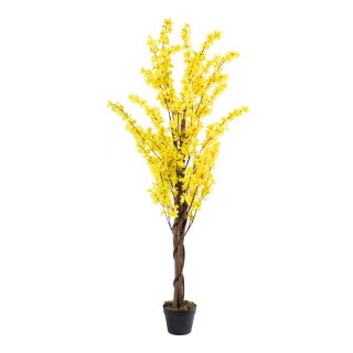 Forsythienbaum im Topf aus Kunstseide/Kunststoff/Holz     Groesse: 160cm, Höhe 13cm, Ø 17cm    Farbe: gelb/braun