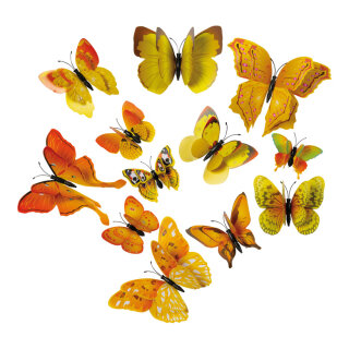 3D Schmetterlinge 12-fach, aus Kunststoff, im Beutel, mit Magnet inklusive Klebepunkten     Groesse: 6-12cm    Farbe: gelb
