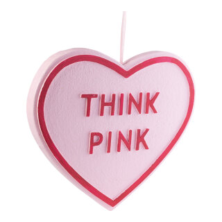 Herz mit Schriftzug »THINK PINK« aus Styropor, Schriftzug einseitig, mit Hänger     Groesse: 35x40x3,5cm    Farbe: pink/rot