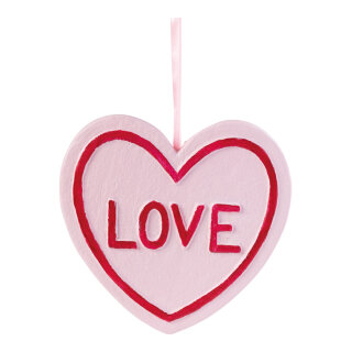 Heart with lettering »LOVE« out of styrofoam, lettering one-sided, with hanger     Size: 20x20,5x2cm    Color: pink/red