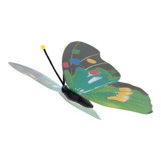 Schmetterling aus Kunststoff, mit Hänger     Groesse: 35x50cm    Farbe: grün/bunt