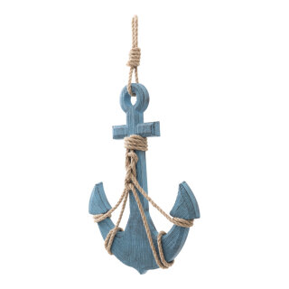Anchor with rope out of wood, one-sided, with hanger     Size: 60x32x4cm, length without hanger: 46cm    Color: light blue