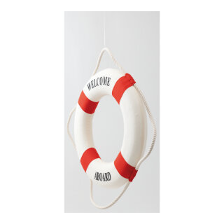 Life buoy with rope styrofoam covered with cotton     Size: 35x35x5cm    Color: white/red