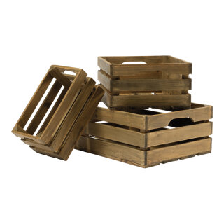 Holzkisten im Set 3-fach, aus Tannenholz, ineinander passend     Groesse: 40x30x15cm, 30x25x14cm, 25x15x12,5cm    Farbe: hellbraun