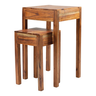 Wooden tables in set 2-fold, out of redwood     Size: 40x40cm - height 70cm and 30x30cm - height 50cm    Color: brown