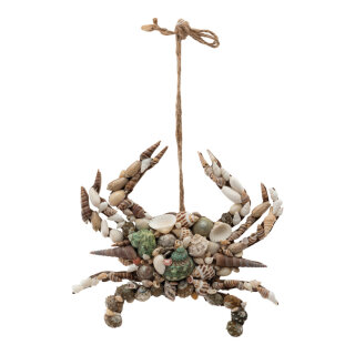 Krabbe aus MDF, mit echten Muscheln     Groesse: 22x20x3,5cm, Hänger ca. 23cm    Farbe: naturfarben