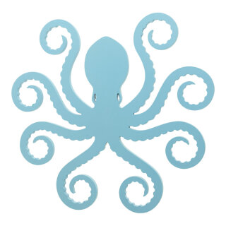 Octopus out of MDF, with hanger     Size: 50x50cm, thickness: 12mm    Color: light blue