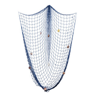 Fischernetz aus Baumwolle, mit echten Muscheln     Groesse: 150x200cm    Farbe: blau