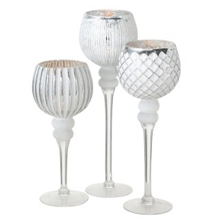 Windlicht Manou, 3 tlg., Set, Rund, H 30-40cm, Glas lackiert