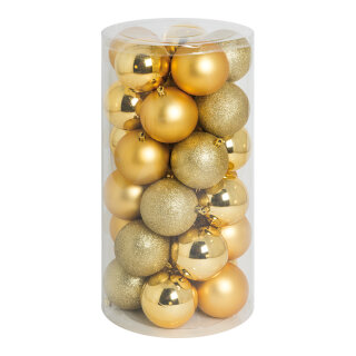 30 Christmas balls gold 12x shiny 12x matt - Material: 6x glittered - Color:  - Size: Ø 8cm