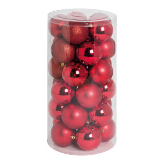 30 Weihnachtskugeln 12x glänzend, 12x matt, 6x beglittert     Groesse: Ø 8cm    Farbe: rot