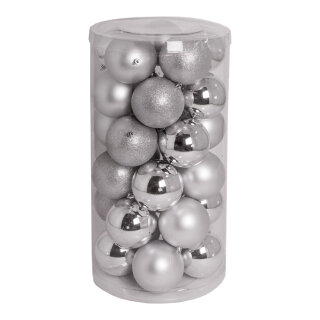 30 Christmas balls silver 12x shiny 12x matt - Material: 6x glittered - Color:  - Size: Ø 10cm