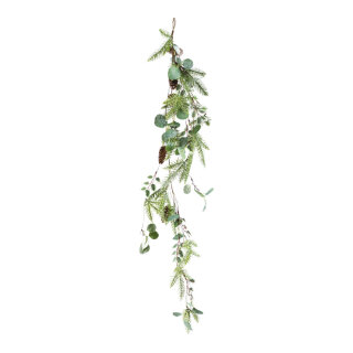 Tannengirlande, beschmückt aus Kunststoff, Eukalyptusblätter,Tannenzapfen, zum Hängen     Groesse: 130cm    Farbe: grün/braun