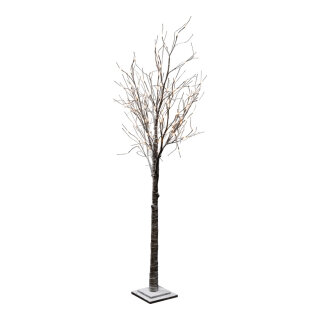 LED-Baum mit 120 LEDs, aus Kunststoff, beschneit, 5m Zuleitung, mit IP44 Transformer     Groesse:200cm, Holzfuß: 24x24x3,5cm    Farbe:braun/weiß/warm weiß