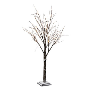 LED-Baum mit 120 LEDs, aus Kunststoff, beschneit, 5m Zuleitung, mit IP44 Transformer     Groesse:120cm, Holzfuß: 17x17x3cm    Farbe:braun/weiß/warm weiß