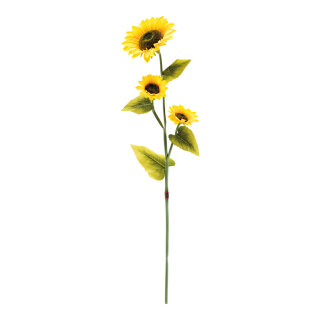 Sonnenblume 3-fach, aus Kunststoff/Kunstseide, 4 Blätter     Groesse: 125cm, Blüte: Ø 26cm, Ø 18cm, Ø 16cm    Farbe: gelb/grün