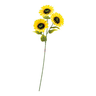 Sonnenblume 3-fach, aus Kunststoff/Kunstseide, 5 Blätter     Groesse: 90cm, Blüte: Ø 18cm    Farbe: gelb/grün