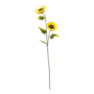 Sonnenblume 2-fach, aus Kunststoff/Kunstseide, 4 Blätter     Groesse: 90cm, Blüte: Ø 16cm, Ø 14cm    Farbe: gelb/grün