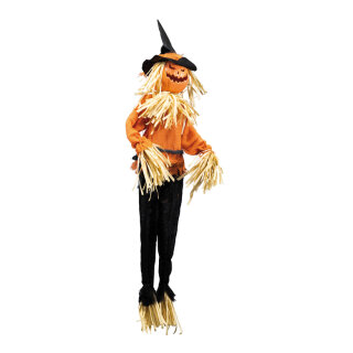 Vogelscheuche aus Kunststoff/Textil/Papier, mit Kürbiskopf, Hänger     Groesse: 132cm    Farbe: orange/schwarz