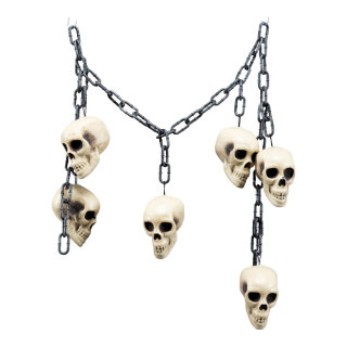 Totenkopf Girlande aus Kunststoff, mit 6 Totenköpfen     Groesse: 175cm    Farbe: weiß/grau