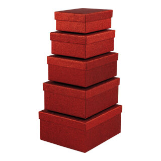 Geschenkboxen 5 Stk./Set,, rechteckig, ineinander passend     Groesse: 22x19x10cm, 20,5x17x9cm & 19x15,5x8cm, 17,5x14x7cm, 16x12x6cm    Farbe: rot
