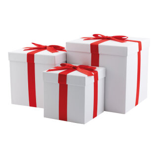 Geschenkboxen 3 Stk./Set,, mit Satinschleife, ineinander passend     Groesse: 30x30x30cm,25x25x25cm, 20x20x20cm    Farbe: weiß/rot