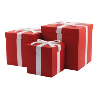 Geschenkboxen 3 Stk./Set,, mit Satinschleife, ineinander passend     Groesse:30x30x30cm,25x25x25cm, 20x20x20cm    Farbe:rot/weiß