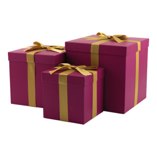 Geschenkboxen 3 Stk./Set,, mit Satinschleife, ineinander passend     Groesse: 30x30x30cm,25x25x25cm, 20x20x20cm    Farbe: lila/gold