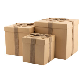 Geschenkboxen 3 Stk./Set,, mit Jute Schleife, ineinander passend     Groesse: 30x30x30cm,25x25x25cm, 20x20x20cm    Farbe: naturfarben