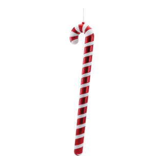 Zuckerstange aus Kunststoff, mit Glimmer, mit Hänger     Groesse: 90cm    Farbe: rot/weiß