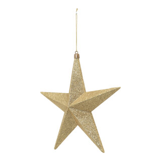 Stern aus Kunststoff, beglittert, mit Hänger     Groesse: 20cm    Farbe: gold