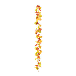 Ahornblattgirlande aus Kunstseide/Kunststoff, mit Haken zum Hängen     Groesse: 175cm    Farbe: grün/rot/gelb