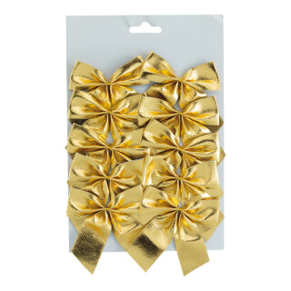 Schleifen 10 Stk., aus Polyester, mit 2 Schlaufen, auf Karte     Groesse:9x8cm    Farbe:gold