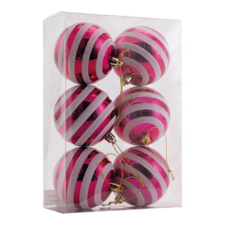 Weihnachtskugeln      Groesse: Ø 8cm, 6 Stk./Blister, aus Kunststoff, mit Hänger    Farbe: fuchsia/weiß