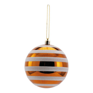 Weihnachtskugel aus Kunststoff, glänzend, mit Hänger     Groesse: Ø 10cm    Farbe: kupfer/weiß
