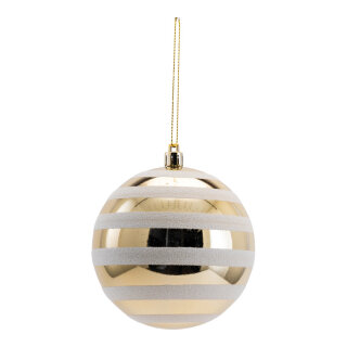 Weihnachtskugel aus Kunststoff, glänzend, mit Hänger     Groesse: Ø 10cm    Farbe: champagner/weiß