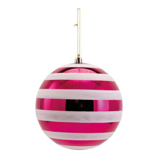 Weihnachtskugel aus Kunststoff, glänzend, mit Hänger     Groesse: Ø 14cm    Farbe: fuchsia/weiß