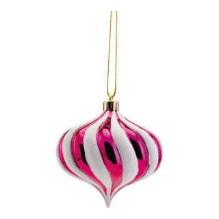 Ornament aus Kunststoff, zwiebelförmig, mit Hänger     Groesse: Ø 10cm    Farbe: fuchsia/weiß