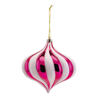 Ornament aus Kunststoff, zwiebelförmig, mit Hänger     Groesse: Ø 14cm    Farbe: fuchsia/weiß