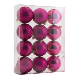 Weihnachtskugeln      Groesse: Ø 8cm, 12 Stk./Blister, aus Kunststoff, sortiert, mit Hänger    Farbe: fuchsia